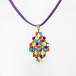 Pendant 45cm - Xochitl Rhombus S-Purple Suedine - Pendant 45cm - Laiton bronze